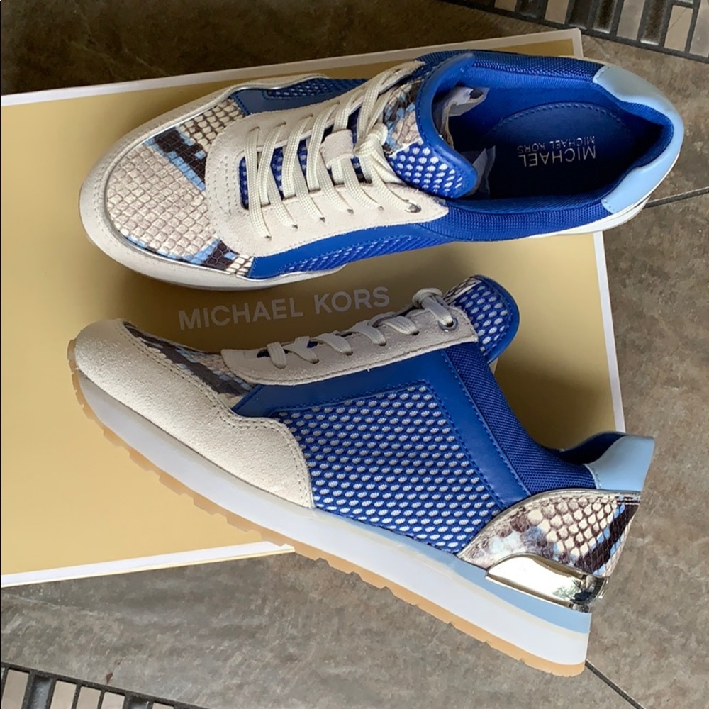 MICHAEL KORS Women's Maddie Trainer -Electric Blue - Snakeskin Accent SZ 7.5 - Picture 14 of 16